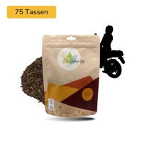Der Geheimtipp The Bad Boy Tee Verpackung aus Papier mit losem Yunnan Schwarztee im Hintergrund