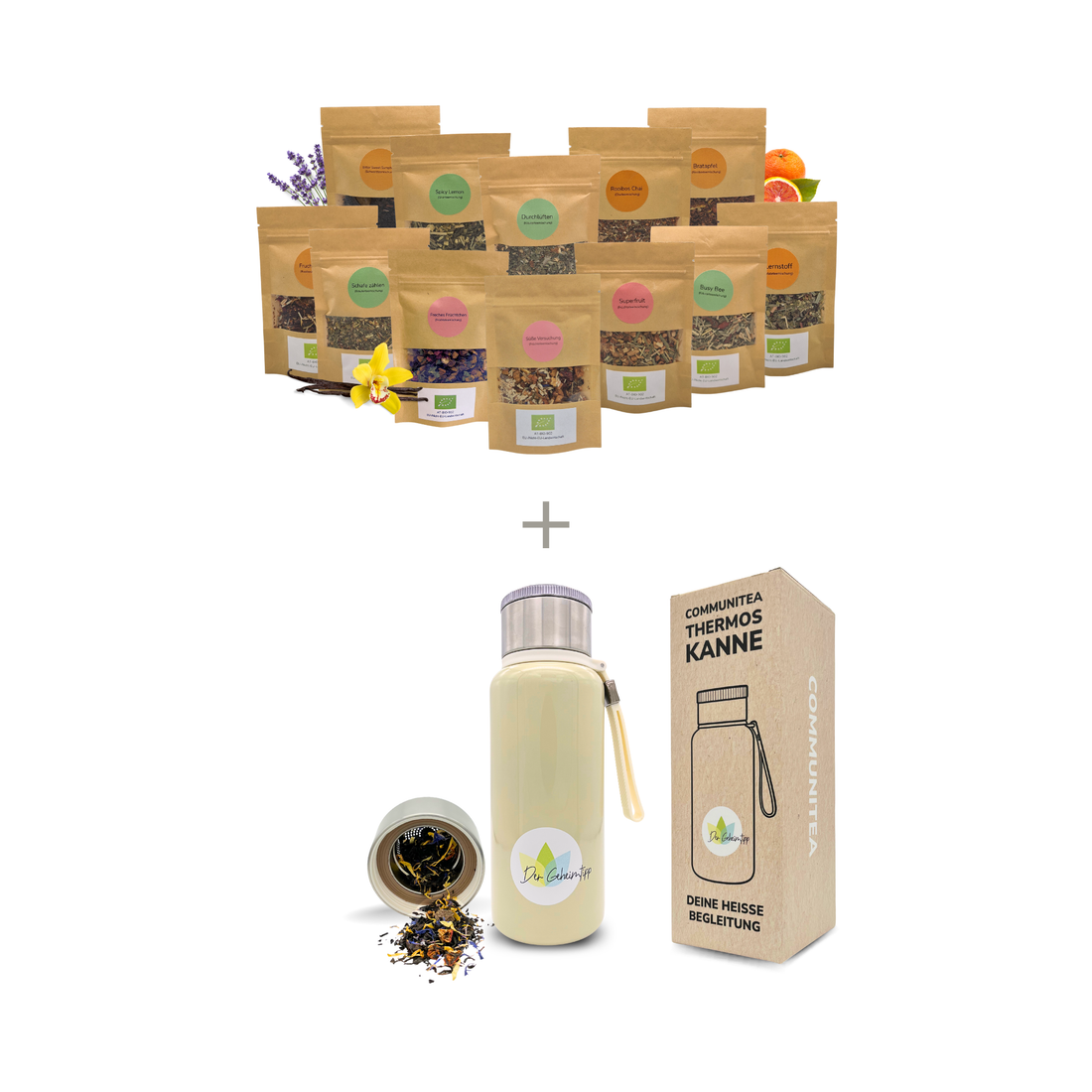 Großes BIO Tee Probier-Bundle mit Thermoskanne